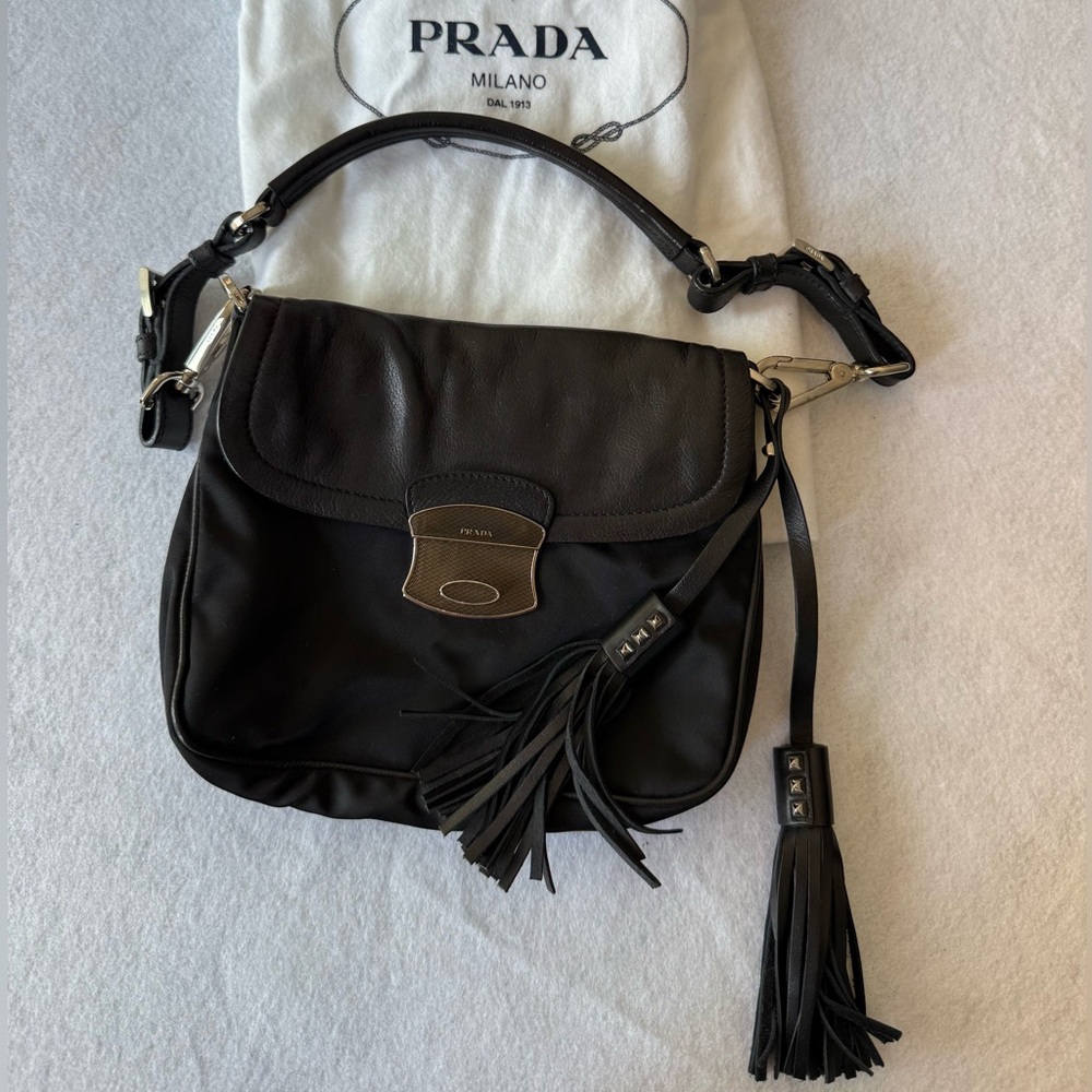 Prada Authentic Black Shoulder Bag with Tassel